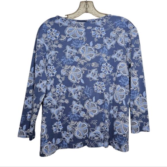 Croft and Barrow Scoop Nech Long Sleeve Floral Top Medium - Picture 6 of 7